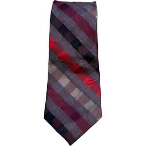 Madison 100% Silk Plaid Self Point Career Neck Tie Burgundy Mens 58" Length NWT